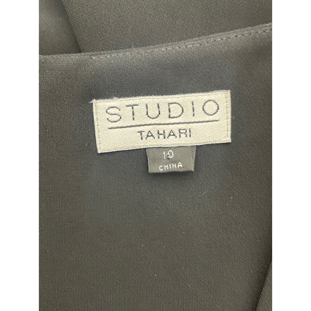Studio Tahari Short Sleeve Black Belted Pleated Hem Sheath Dress Size 10 - Picture 7 of 8